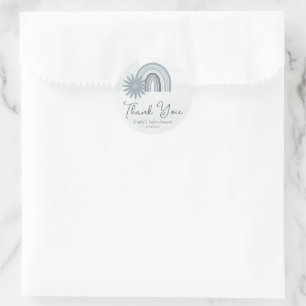 Pegatina Redonda Blue Rainbow Dusty Blue Boho Baby Shower