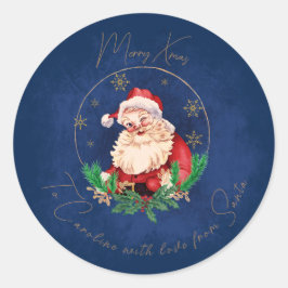 Pegatina Redonda Blue Red Santa Classic Vintage Christmas