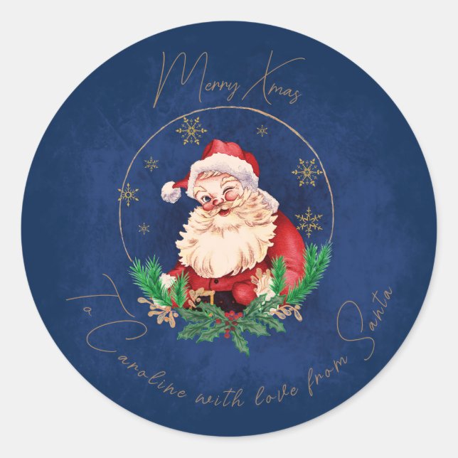 Pegatina Redonda Blue Red Santa Classic Vintage Christmas (Anverso)