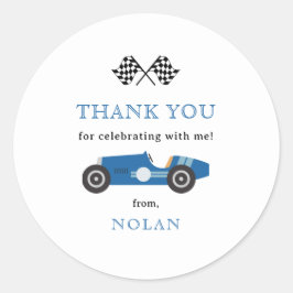 Pegatina Redonda Blue Retro Race Car Thames Gracias