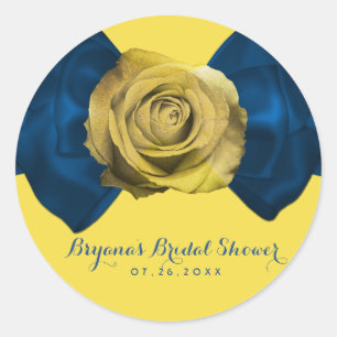 Pegatina Redonda Blue Ribbon Bow & Yellow Rose CUALQUIER COLOR Eleg