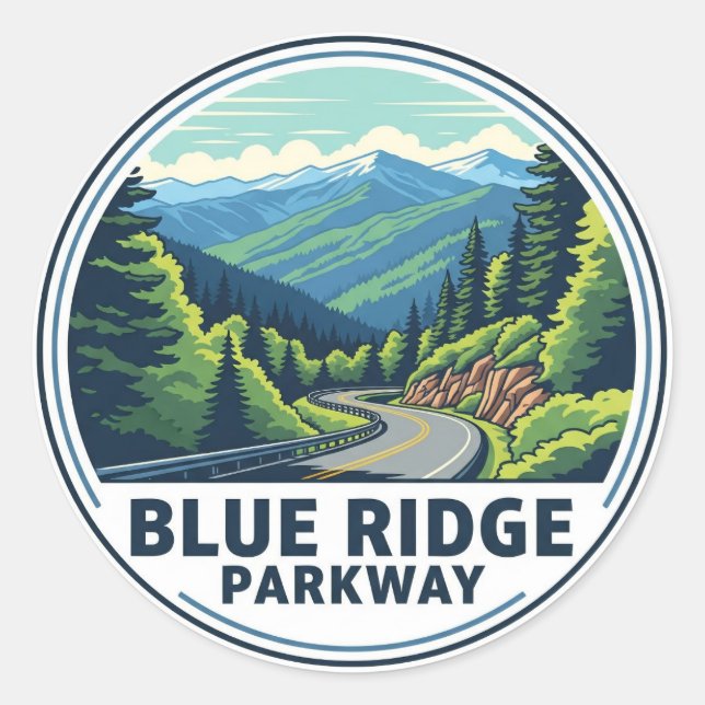 Pegatina Redonda Blue Ridge Parkway Travel (Anverso)
