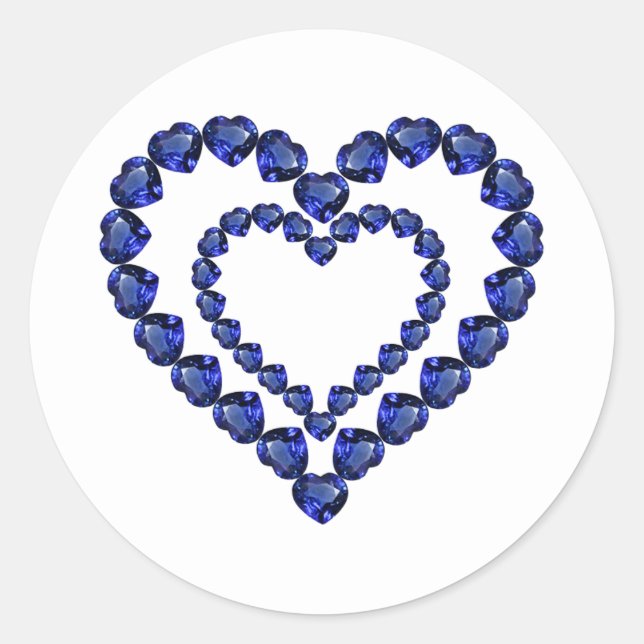 Pegatina Redonda Blue Sapphire Heart (Anverso)