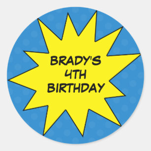 Pegatina Redonda Blue Save the Day Superhero Personalizado Birthday