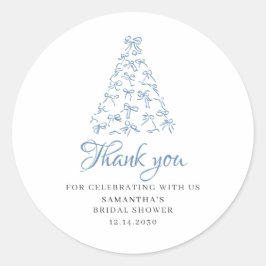 Pegatina Redonda Blue Scribble Bow Christmas Tree Briower