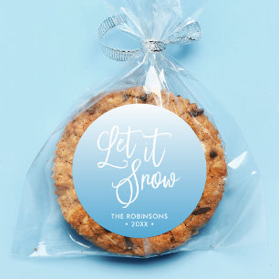 Pegatina Redonda Blue Script Let it Snow Winter Holiday