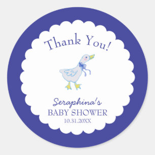 Pegatina Redonda Blue Silly Goose Baby Shower Gracias