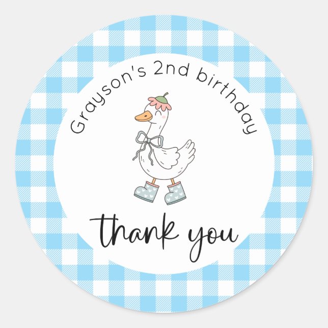 Pegatina Redonda Blue Silly Goose Birday Gracias (Anverso)