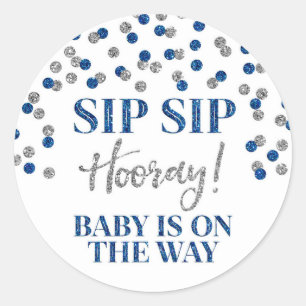 Pegatina Redonda Blue Silver Confetti Sip Sip Hooray