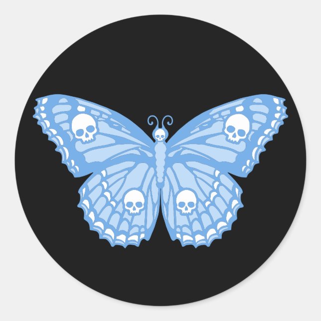 Pegatina Redonda Blue Skull Butterfly (Anverso)