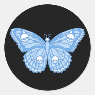 Pegatina Redonda Blue Skull Butterfly