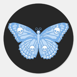 Pegatina Redonda Blue Skull Butterfly