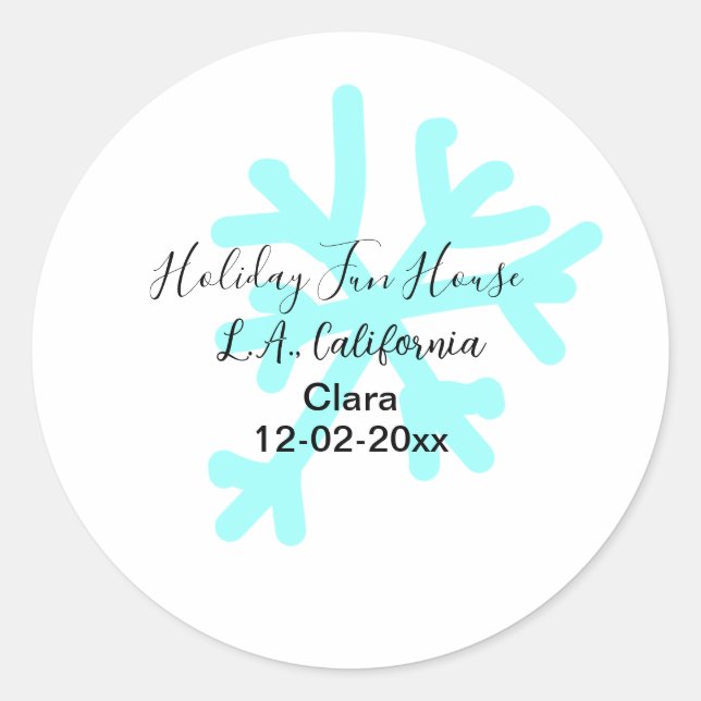 Pegatina Redonda Blue snowflakes holiday camping house place date (Anverso)