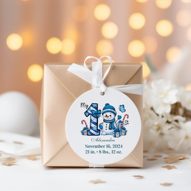 Pegatina Redonda Blue Snowman  First Christmas (Subido por el creador)