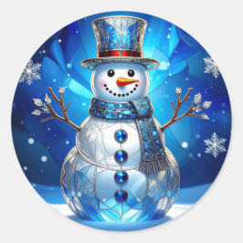 Pegatina Redonda Blue Snowman Snowflakes Holiday Sticker