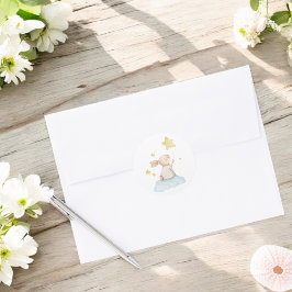 Pegatina Redonda Blue Some Bunny Yellow Stars Balloon