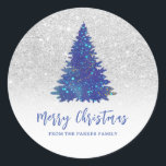 Pegatina Redonda Blue Sparkle Purpurina Dust Christmas Tree<br><div class="desc">Purpurina Blue Sparkle Polvo Árbol de Navidad Pegatina redondo clásico.</div>