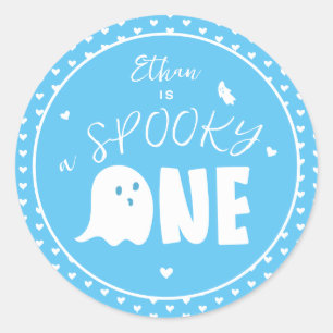 Pegatina Redonda Blue Spooky One Boy Ghost Halloween 1er cumpleaños