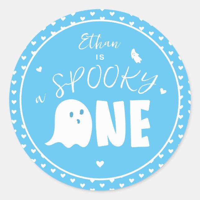 Pegatina Redonda Blue Spooky One Boy Ghost Halloween 1er cumpleaños (Anverso)