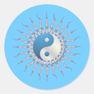 Pegatina Redonda Blue Starburst Yin Yang