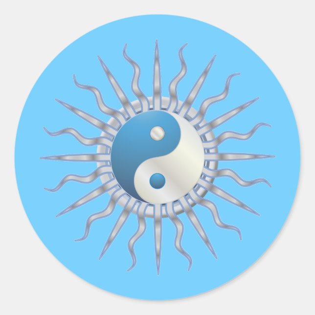 Pegatina Redonda Blue Starburst Yin Yang (Anverso)