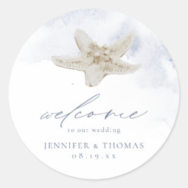Pegatina Redonda Blue Starfish Beach Themed Wedding Favor
