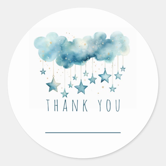 Pegatina Redonda Blue stars thank you sticker with name space (Anverso)