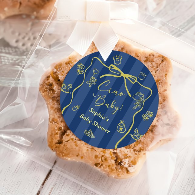 Pegatina Redonda Blue Stripes Italian Themed Ciao Baby  (Subido por el creador)