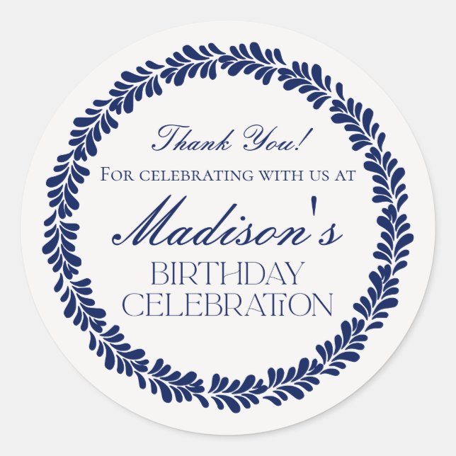 Pegatina Redonda Blue Talavera Tile Español Fiesta Cumpleaños Favor (Anverso)