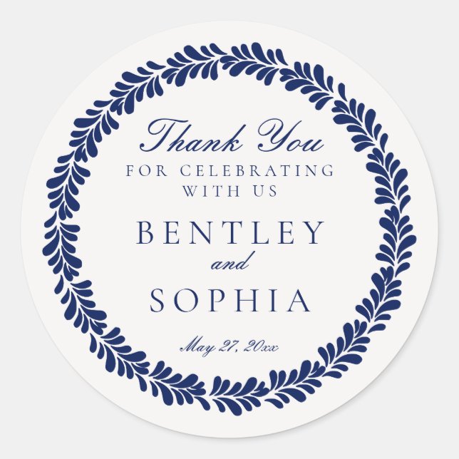 Pegatina Redonda Blue Talavera Tile Español Fiesta Wedding Favor (Anverso)