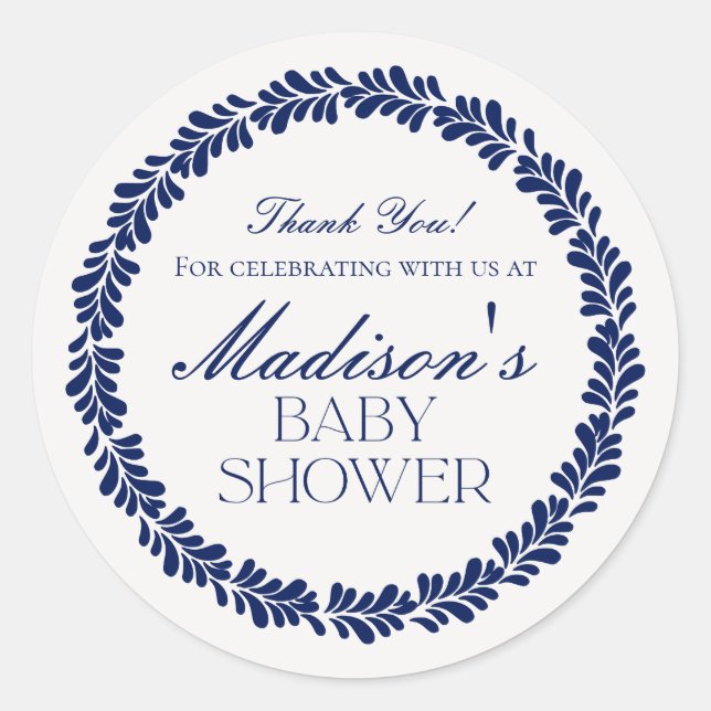 Pegatina Redonda Blue Talavera Tile Spanish Fiesta Baby Shower (Anverso)