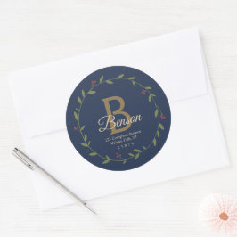 Pegatina Redonda Blue Tan Monograma SVG Navidades Wreath Dirección