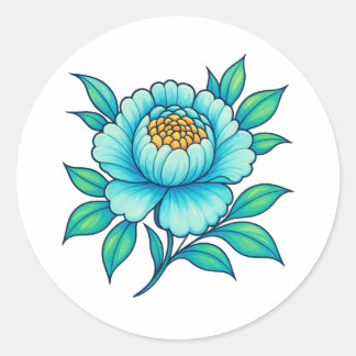 Pegatina Redonda Blue Teal Floral Sticker | Elegant Botanical