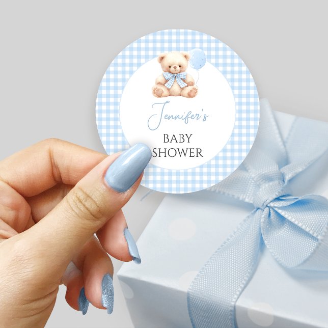 Pegatina Redonda Blue Teddy Bear Bow Balloon Baby Boy Shower (Subido por el creador)