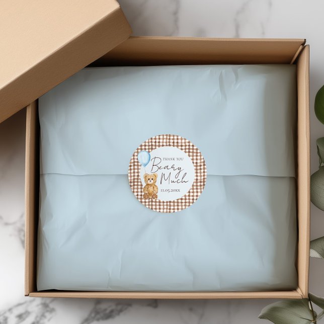 Pegatina Redonda Blue Teddy Bear Boy Baby Shower Gracias (Subido por el creador)