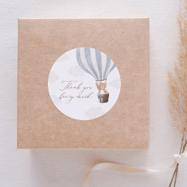 Pegatina Redonda Blue Teddy Bear Hot Air Balloon Baby Shower