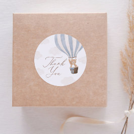 Pegatina Redonda Blue Teddy Bear Hot Air Balloon Baby Shower