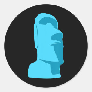 Pegatina Redonda Blue Tiki Moai Easter Island Luau Gift