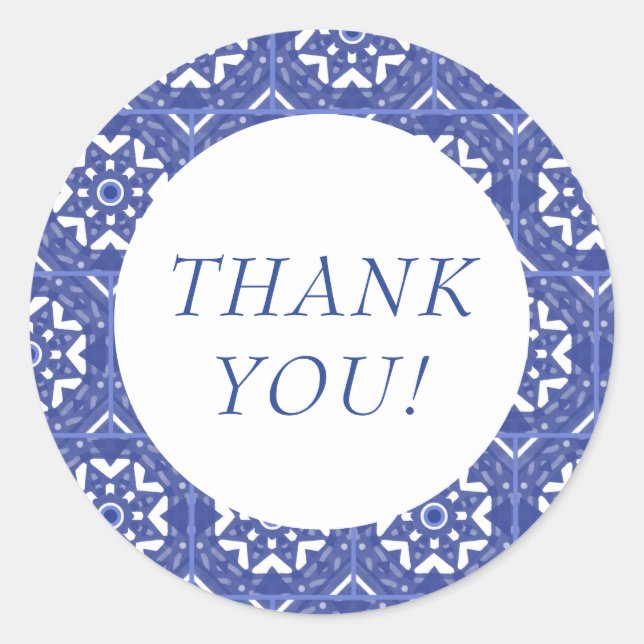 Pegatina Redonda Blue Tile Thank You Sticker (Anverso)