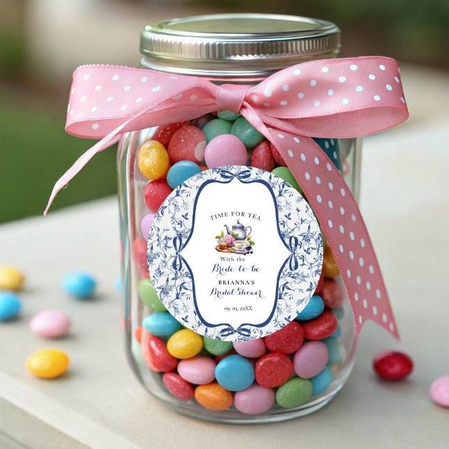 Pegatina Redonda Blue Toile de jouy Tea Fiesta Ducha de novia (Subido por el creador)