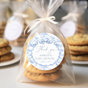 Pegatina Redonda Blue Toile Safari Animal Baby Shower Gracias