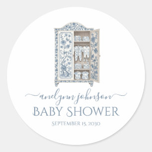 Pegatina Redonda Blue Toile Victorian Wardrobe Baby Shower