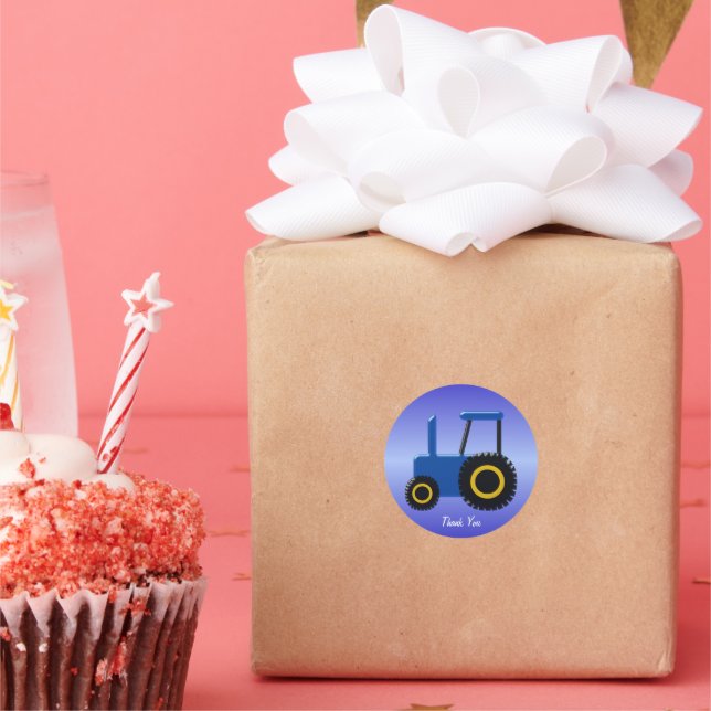 Pegatina Redonda Blue Tractor Gracias (Fiesta)