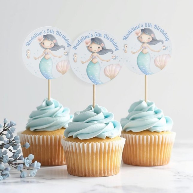Pegatina Redonda Blue Under the Sea Mermaid Birthday Party (Subido por el creador)