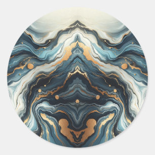 Pegatina Redonda Blue Verde azulada Gold Agate Modern Glam Elegant 