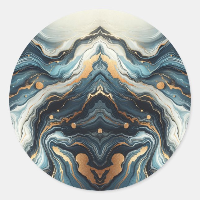 Pegatina Redonda Blue Verde azulada Gold Agate Modern Glam Elegant  (Anverso)