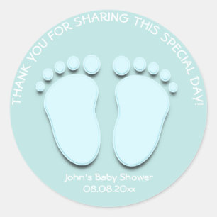 Pegatina Redonda Blue Water Feet Baby Shower Favor Gift Gracias Boy