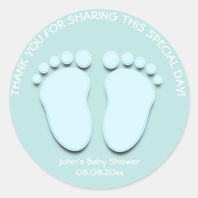 Pegatina Redonda Blue Water Feet Baby Shower Favor Gift Gracias Boy (Anverso)