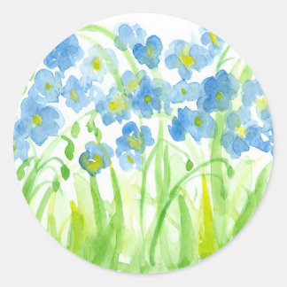 Pegatina Redonda Blue Watercolor Flower Garden Pastel