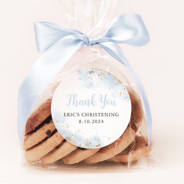 Pegatina Redonda Blue Watercolor Gold Boy bautizo (Baptism Favor Stickers | Matching items available)